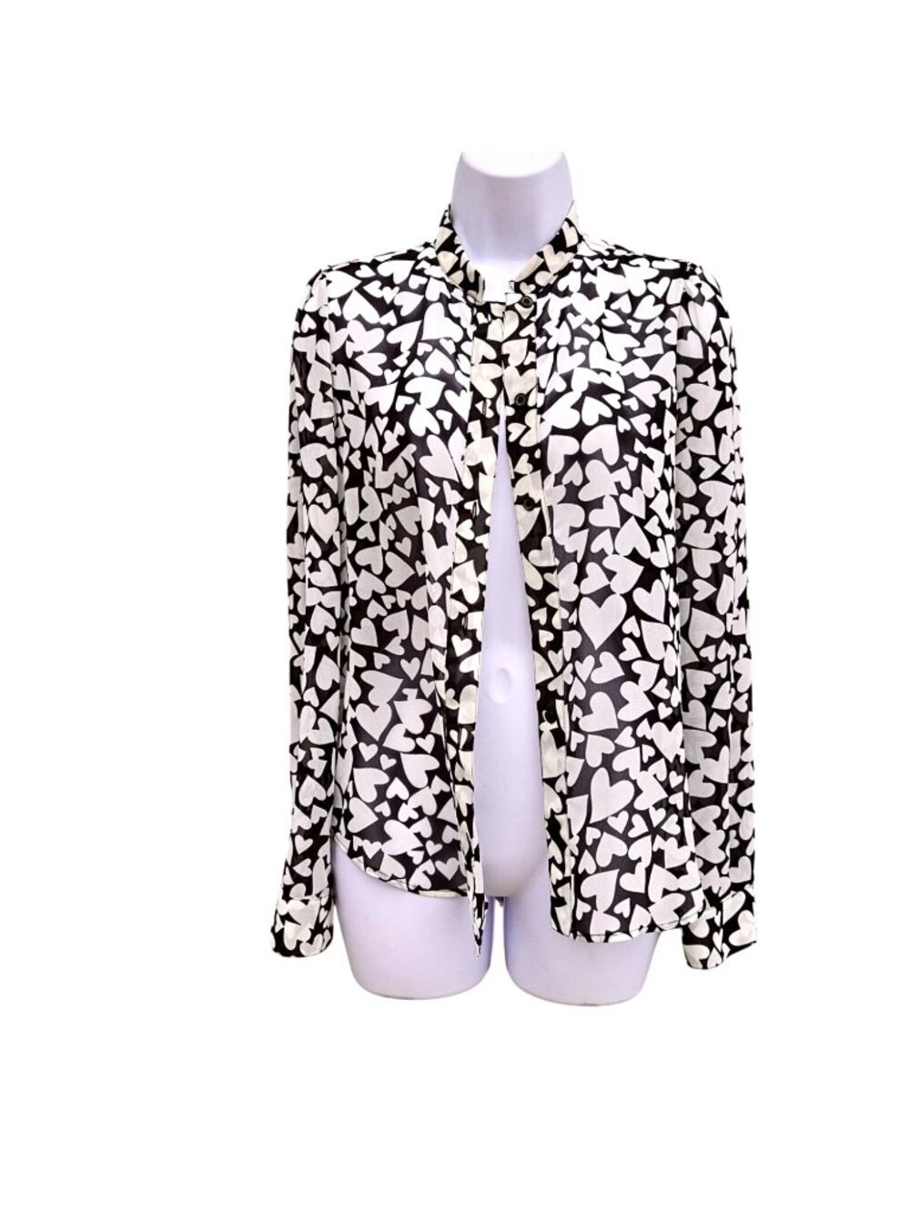 Vintage 90s Love Moschino Black Ivory Heart Print Shirt Made Italy S